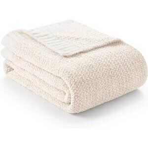 Throw Blanket Ivory Super Soft Knitted Fuzzy Cozy Lightweight Couch Bed Picnic